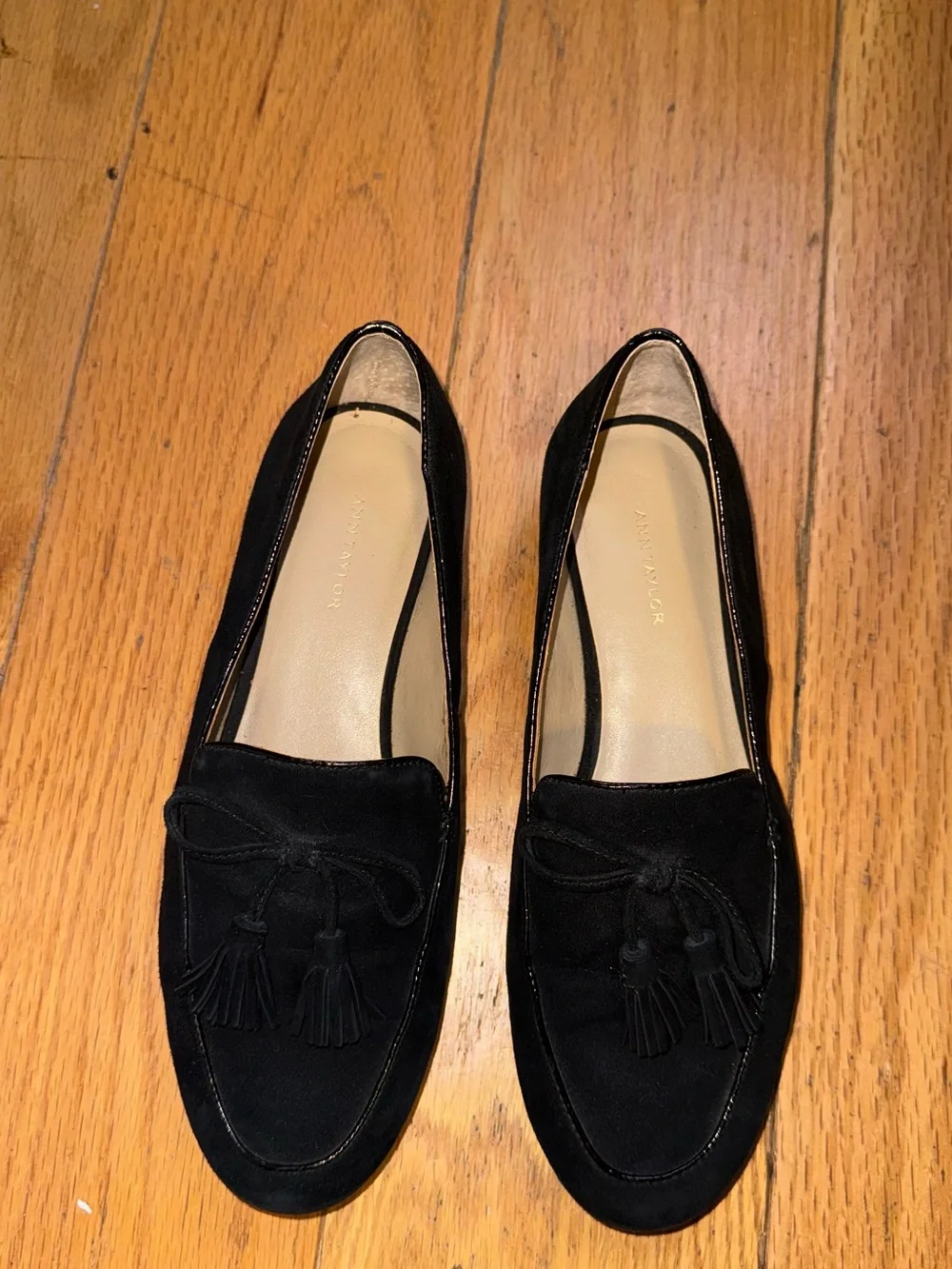 Ann Taylor Black Suede Tassel Loafers